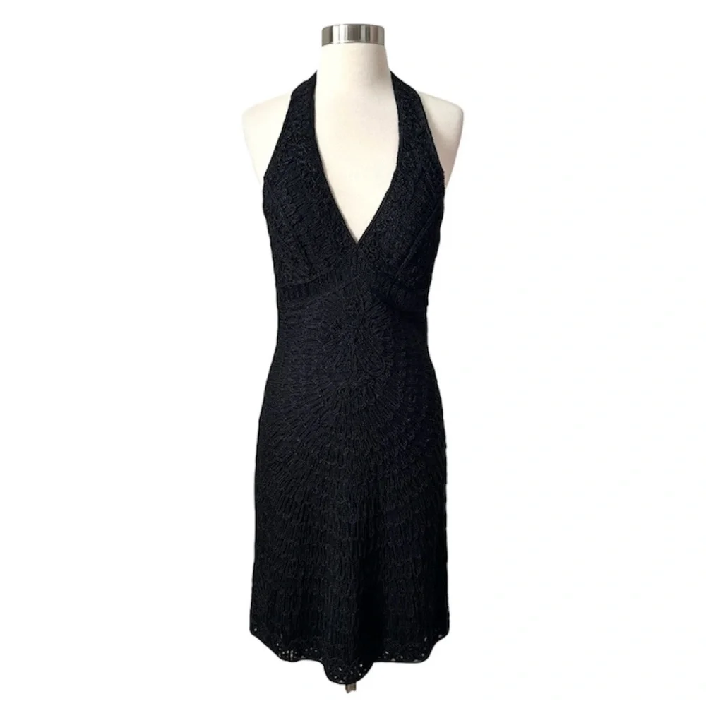 Sue Wong Vintage Black Crochet Halter Dress - Picture 2 of 15